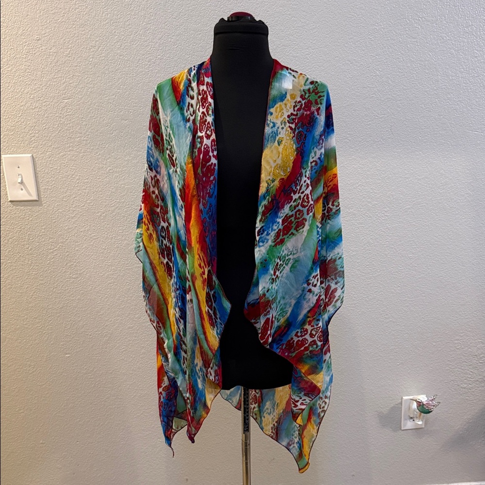 Versatile Colorful Watercolor Animal Print Lightweight Kimono or Sarong - Picture 7 of 7